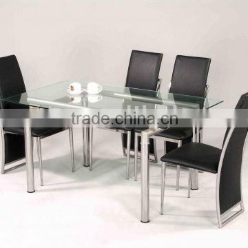 8mm Tempered glass dining table and black pvc seat