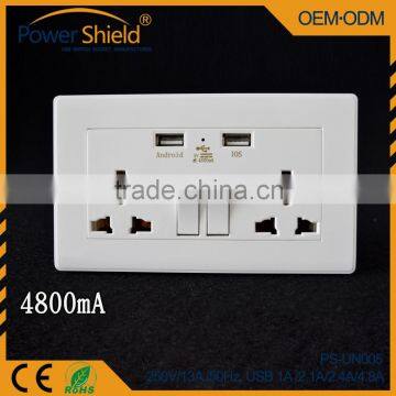 United Arab Emirates / Dubai Type Universal Double Outles AC Power Wall Switch Socket + 2 USB Charger Ports + CE FCC RoHS photo-2