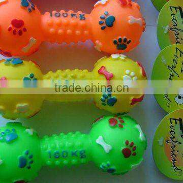 pets--pet promotion chewing 15cm,18cm,24cm vinyl Dumbbell toy with bone print