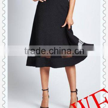 Hot! 2014 wholesale Fashion Black Midi Circle Skirt With Mesh Insert