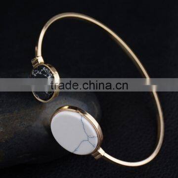 White Turquoise Disc Wire Bangle photo-3