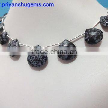 Snowflake Obsidian Hand Made 10-21 mm Faceted Heart Shape 6" Strand Length 100% Natural Gemstones photo-2