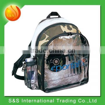 Durable fully padded back clear PVC backpack for teenage