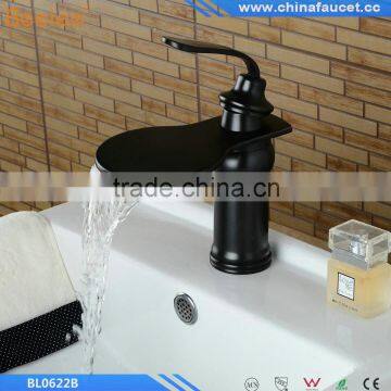 Oil Rubbed Bronze Black Brass Deck Mounted Single Handle Single Hole Bathroom Waterfall Basin Mixer Tap