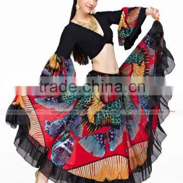 2016 Long Gypsy Skirts Women Bellydance Skirt Belly Dance Maxi Skirt Full Circle Red And Pink