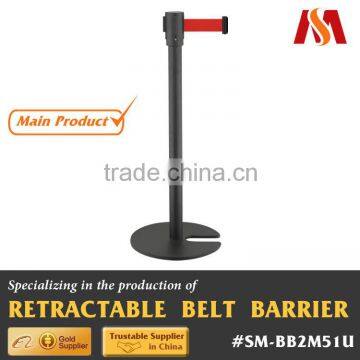 Black Museum Queue Line Retractable Belt Barrier Post Stanchion