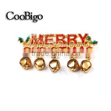 Fashion Jewelry Merry Christmas Regards Words With Little Bell Pin Brooch Christmas Party Gift Promotion Apparel Accessories