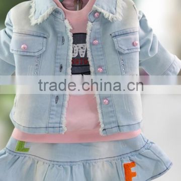 2015 Baby girls cotton jeans skirt 3 pcs set