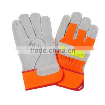 HI-VIS Rigger Suede Cowhide leather winter safety gloves/ Reflective warm welding gloves