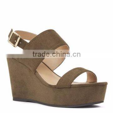 Raynal Wholesale Women Wedge Sandal High Heel Suede Upper Sandal with buckle strap