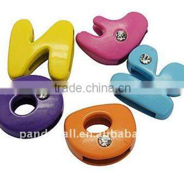 Alloy Slide Charms, with Enamel and Rhinestones, Alphabet, Multicolor, about 5.5~12x12x5mm, hole: 2x8mm(ALRI-A001)