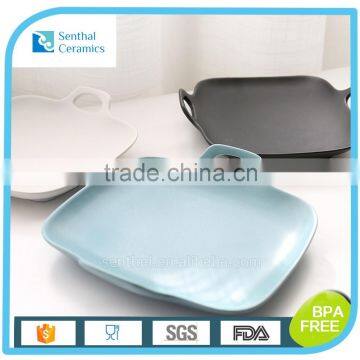 Ceramic Matte Surface Coloured Flat Baking Tray With Handles for Home Restaurant photo-4
