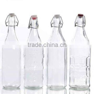 1 L Transparent Classic Clip Glass Water Bottle