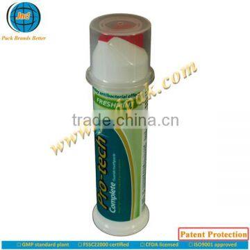 Patent Protection airless toothpaste bottle by GMP standard plant with super offset printing