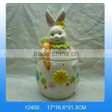 Handpainting easter rabbit ceramic storage pots for Easter day