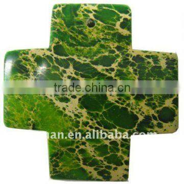 50x50mm green imperial jasper gemstone cross beads