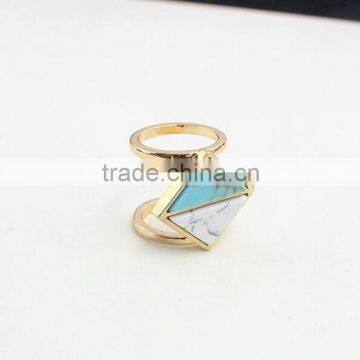 Mixed Color Double Triangle Turquoise Stone Two Cicles Hole Ring Jewelry