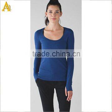 Blue slimming long sleeve o neck fitness shirts for compression athletic wear