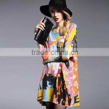 Woman Long Sleeve Sweater Dress Lady O-Neck Warm Loose Plus Size Midi-Lengh Knitting Pullover Dress