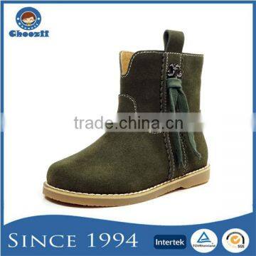 Wholesale warm dark green rubber durable sole girls suede leather boot