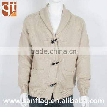 Matured New Style Men Polo Neck Long Sleeve Cardigan Jacket With Pocket Christmas Thick Knit Sweater