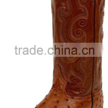 Mens Fashion Ostrich Print Leather Western Ridding Boots