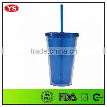 16 oz Purple Promotional Double Wall Diamond Plastic Cup With Straw