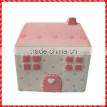House shaped lovely pink novelty ceramic souvenir coin box