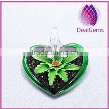 2014 newest fashion heart with flower lampwork glass pendants