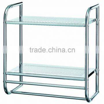 2 Tier metal perforated board wall towel bathroom rack Chrome