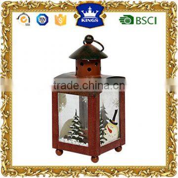 christmas red metal candle lantern with tree & Santa Claus design