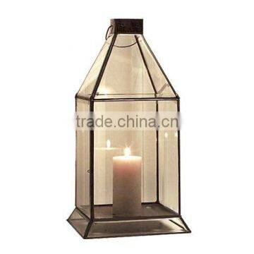 Brass Antique finish lantern glass and metal lantern new design ,candle holder , Metal base lantern