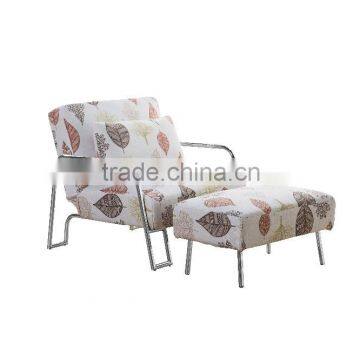 Living Room or Hotel Use Folded Fabric Sofa Bed With Simple Metal Armrest