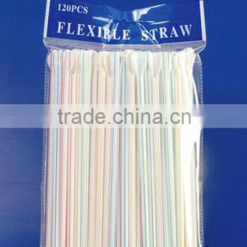 Strip color plastic drinking straw with individual paper packing