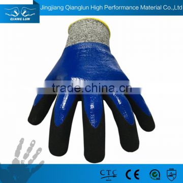 Double nitrile dip level 5 cut protection hand gloves