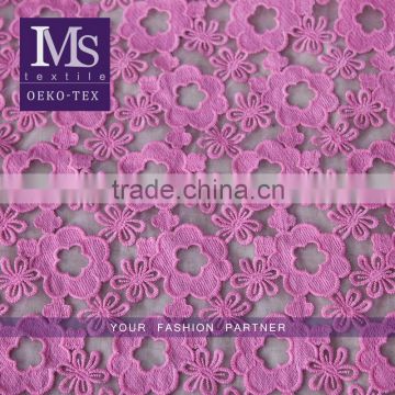 High quality polyester pink floral water soluble battenburg lace fabric allover