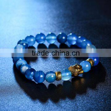 Free samples gold Buddha head jewelry beads summer style for men women rhinestone natural blue crystal bracelet