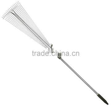 28"-57" Length Telescopic Steel Garden Rake 15 Tine Adjustable Garden Leaf Rake With 1pair Work Gloves (Zinc Coated) photo-3