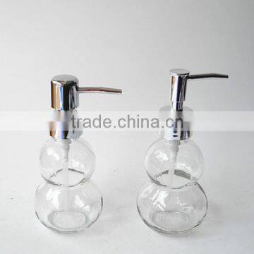 Portable Calabash Shape Clear Glass Soap Dispenser Bottle With Plastic Pump Lid photo-2