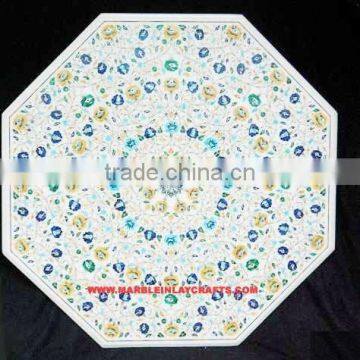 White Marble Inlay Dining Table Tops