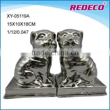 Decorative silver ceramic dog animal bookend for wholesale