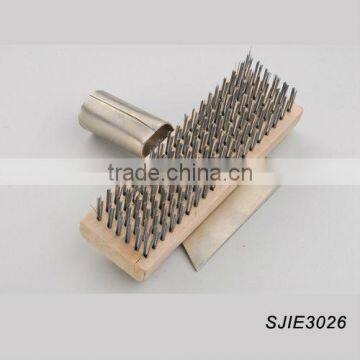 SJIE3026 619 scratch wire brush with metal scraper wooden handle