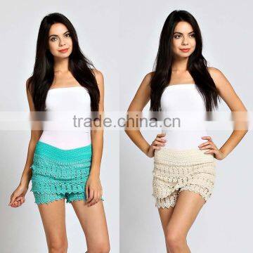 Fashion beach wear Women 100% RAYON BOHO TIERED CROCHET SHORTS