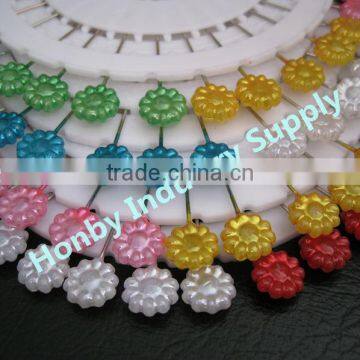 Plastic crafts flower head shape decorative pearl pin