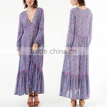 New Style Long Sleeve Chiffon Flirty V Neck Frock Design Maxi Dress Sexy Necked Women Picture HSd5175 photo-6