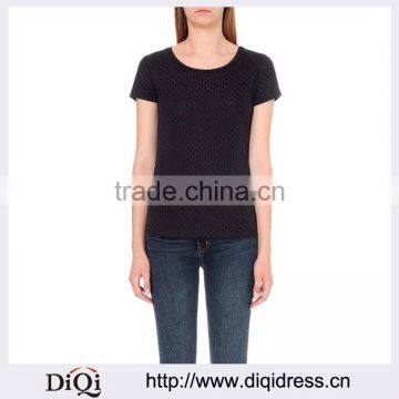 Wholesale Women Scoop Neck Short Sleeves Straight Hem Linen Blend T-shirt(DQE0133T)