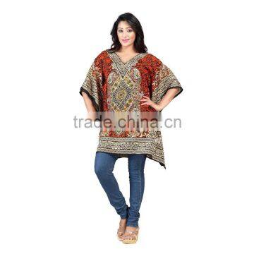 Floral Print 100% Silk CDC Corded V Neck Y Line Casual Kaftan Dress photo-2