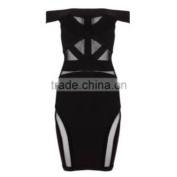 Black White Off Soulder Short HL See Through Sexy Women Bodycon 2014 Mesh Bandage Dress Sling Party Tight Dress photo-4