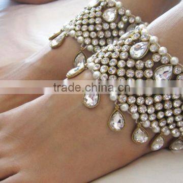 Crystal broad payal ANKLETS feet bracelet pair