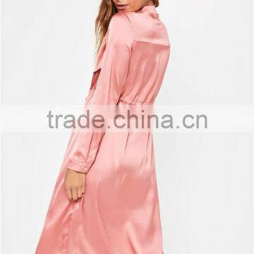 MGOO 2017 New Design Manufacturer Custom Satin Long Jackets Summer Beach Cardigan Pink Duster Jackets photo-5
